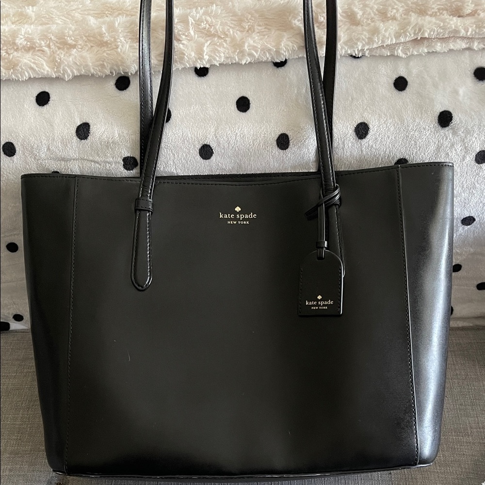 kate spade Black Leather Tote with Gold Logo